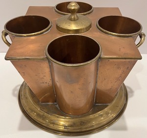 Vintage Art Deco Global Views Copper and Brass Wine Chiller with Four Compartments