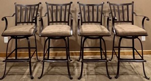 lot 6 image: Set of 4 Metal Bar Stools with Padded Seats