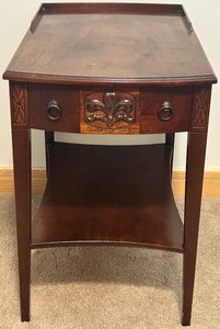 lot 12 image: Vintage Mersman Mahogany Side Table with Floral Carving