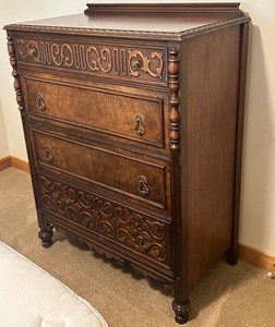 lot 15 image: Vintage Wooden Dresser with Intricate Carving - Lots 11, 13, and 15 are matching