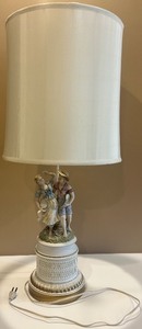 lot 17 image: Porcelain Figurine Table Lamp with Fabric Shade