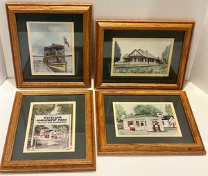 lot 29 image: Set of 4 Framed Vintage Prints Featuring Excelsior Amusement Park and Historical Scenes