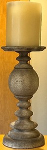 lot 102 image: Decorative Heavy Gray Stone Candle Holder with Used Large Wax Candle