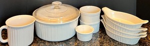 lot 108 image: CorningWare French White Collection - 10 Piece Set with Casserole, Mugs, and Baking Dishes