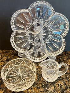 lot 118 image: Waterford Cut Crystal Appetizer Serving Platter with Crystal Bowl, and Creamer