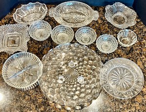 lot 120 image: Collection of 12 Vintage Crystal Cut Glass Serving Bowls and Plates