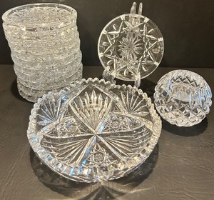 lot 55 image: Waterford Crystal Cut Glass Collection Bowl, Paperweight, and Coasters