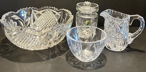 lot 56 image: Crystal Cut Glass Heirloom Serving Set and Waterford Honey Jar