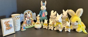 lot 60 image: Collection of Ceramic Rabbit Figurines, Including Musical Bunnies