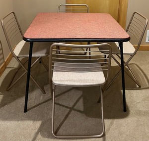 lot 78 image: Vintage Cosco Folding Card Table and 4 Chairs Set