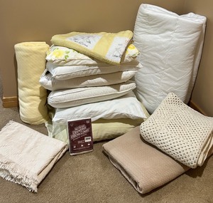 lot 82 image: Collection of Pillow Covers, Blankets, and Decorative Quilt
