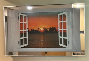 lot 91 image: Framed Sunset Ocean Beach LED Lighted Motion Picture with sound of waves