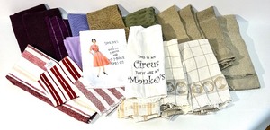 lot 126 image: Assorted Set of Printed and Plain Cotton Kitchen Towels, Washcloth and Polishing Clothes - 21 Pieces