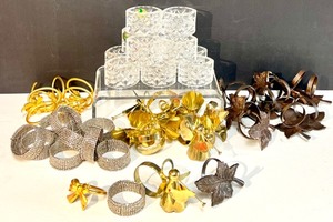 lot 141 image: Collection of Waterford Crystal Napkin Rings and Assorted Metal Napkin Holders