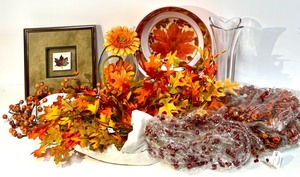 lot 148 image: Autumn Home Decor Set with Framed Artwork and Floral Arrangements and more