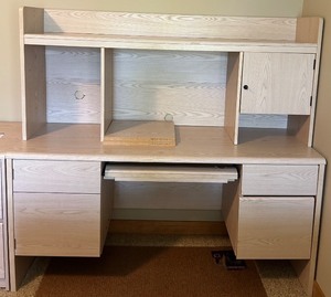 lot 208 image: Wooden Office Desk with Hutch and Storage Drawers