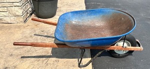 lot 211 image: Used Blue Metal Wheelbarrow with Solid Tire