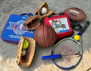 lot 218 image: Assorted Sports Equipment Set with Baseballs, Bocce, and More