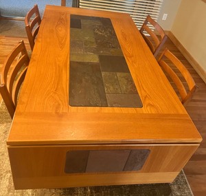 lot 154 image: Dining Table with Slate Inlay and 4 Chairs