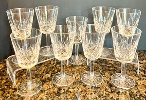lot 115 image: Set of 9 Waterford Crystal Wine Glasses with Cut Glass Design