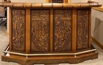 Vintage Asian Scene Handcrafted Wooden Bar with Intricate Carvings