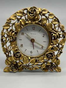 lot 21 image: Vintage Matson Gold Toned Filagree Metal Alarm Clock