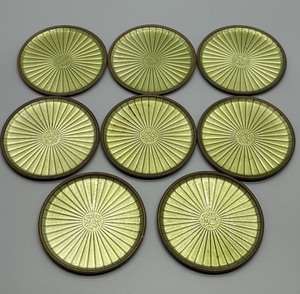 lot 37 image: Set of 8 Evans Elegance Green Enamel Coasters with Intricate Design