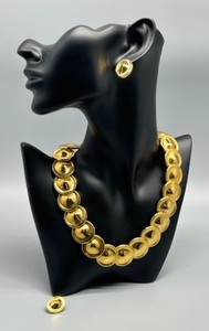 lot 45 image: Vintage MONET Chunky Runway Set Gold Disk Egyptian Style Necklace Earrings Set