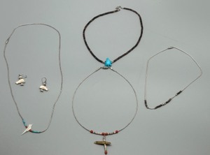 lot 57 image: Collection of Native American Style Jewelry Liquid Silver With Charms & Heishi Beads