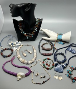 lot 58 image: Assorted Handcrafted Natural and beaded Jewelry Collection Containing Necklaces, Bracelets, and Earrings