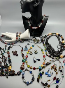 lot 60 image: Assorted Artisan Handmade Glass Beaded Jewelry Collection - Necklaces, Bracelets, Earrings