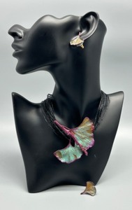 lot 62 image: Natural Creations Ginkgo Leaf Necklace and Earrings Set