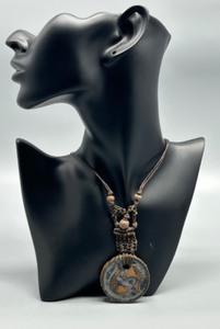 lot 63 image: Artisan Ceramic Necklace with Fish Pendant and Braided Cord Signed Caffrey by Artist