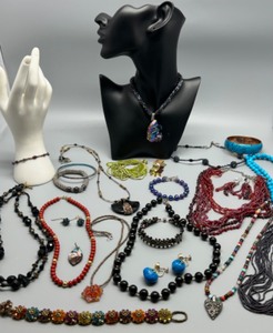 lot 65 image: Collection of Seed Beaded Necklaces, Bracelets, and Earrings - 16 Pieces Including Freshwater Pearls, Onyx, Artisan glass & More