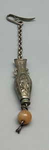 lot 95 image: Antique Chinese Qing Dynasty silver repouss chatelaine figural needle case