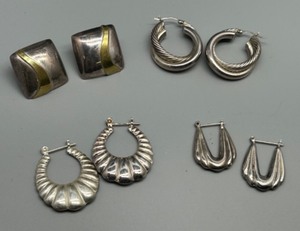 lot 99 image: Collection of 4 Pair of Sterling Silver Earrings from Mexico 19.2g