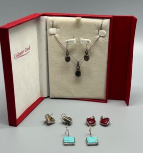 lot 105 image: Collection of 4 Pair of Sterling Silver Earrings and Pendant Set by Coldwater Creek & More