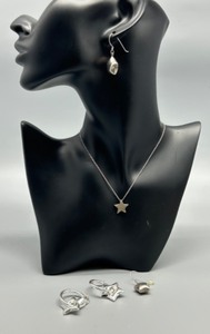 lot 108 image: Sterling Silver Jewelry Set with Star Pendant Necklace and Earrings