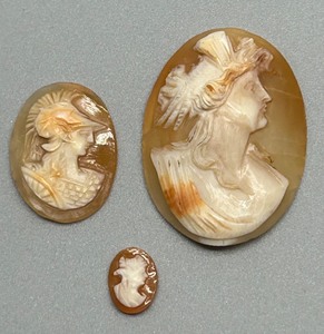 lot 133 image: Set of 3 Vintage Carved Cameo Shell Carvings