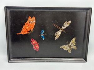 lot 148 image: MCM Vintage COURAC Butterfly and Dragonfly Inlay Art on Black Tray