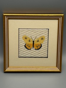 lot 168 image: Framed Needlepoint Art with Butterfly Design Beautifully Stitched