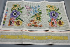 lot 182 image: Hand-painted Floral Needlepoint Canvas with Vibrant Embroidery Design Signed Gail Marcus