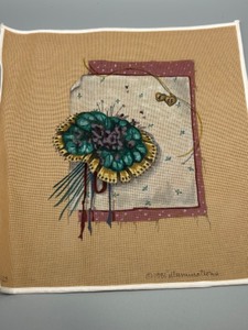 lot 185 image: Hand-painted 1981 Illuminations Needlepoint Canvas with Posy of Flowers Design