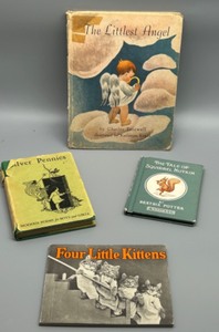 lot 198 image: Set of 4 Vintage Childrens Books including Beatrix Potter, the Littlest Angel, Silver Pennies & Four Little Kittens