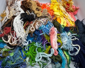 lot 206 image: Assorted Collection of Multi-Colored Needlepoint Wool Yarn Pieces and Skeins High Quality- Many colors