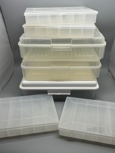 lot 213 image: Set of 7 Clear Plastic Storage Organizing Containers with Lids