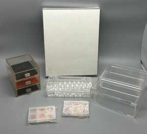 lot 215 image: Assorted Clear Lucite & Plastic Storage Boxes and Display Frame