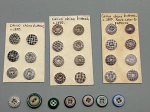 lot 222 image: RARE Collection of Antique Calico Patterned China Buttons c.1850s Nice Display