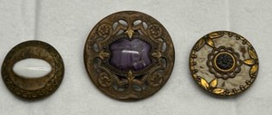 lot 230 image: Set of 3 Antique Victorian Decorative Brass and Amythest Stone Buttons