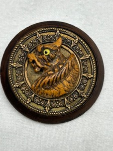 lot 231 image: Antique Victorian Wood Carved Glass Eyed Owl  Phoenix  Tiger Decorative